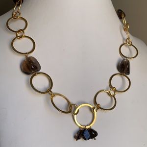 Smokey quartz and 18K gold plated chain necklace